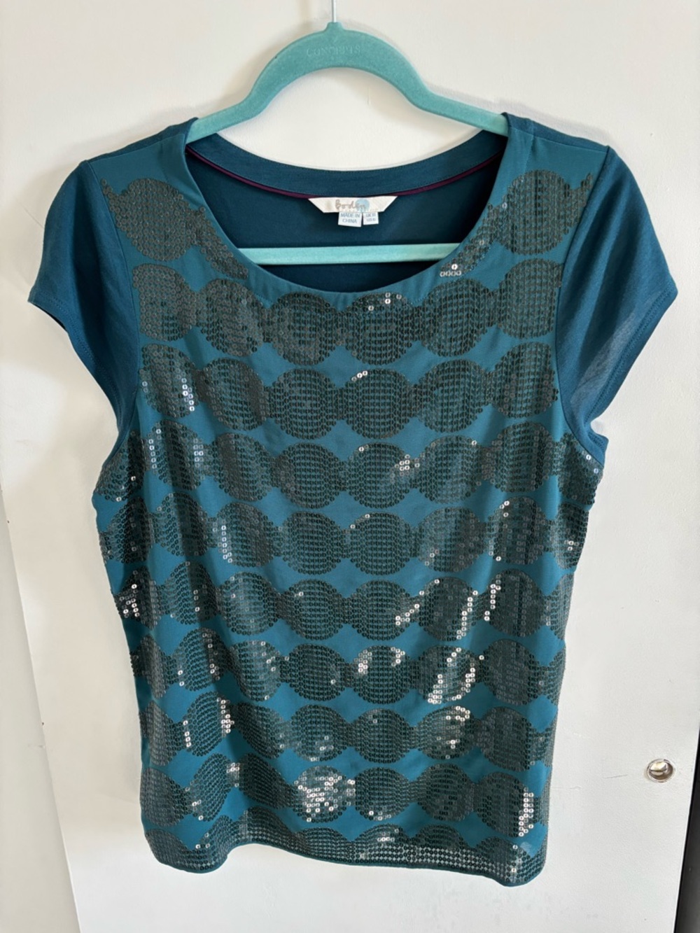 Boden Teal Short Sleeve Sequin Dot Tee